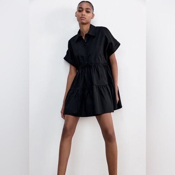 Zara Short Black Oxford Dress New - Picture 7 of 9